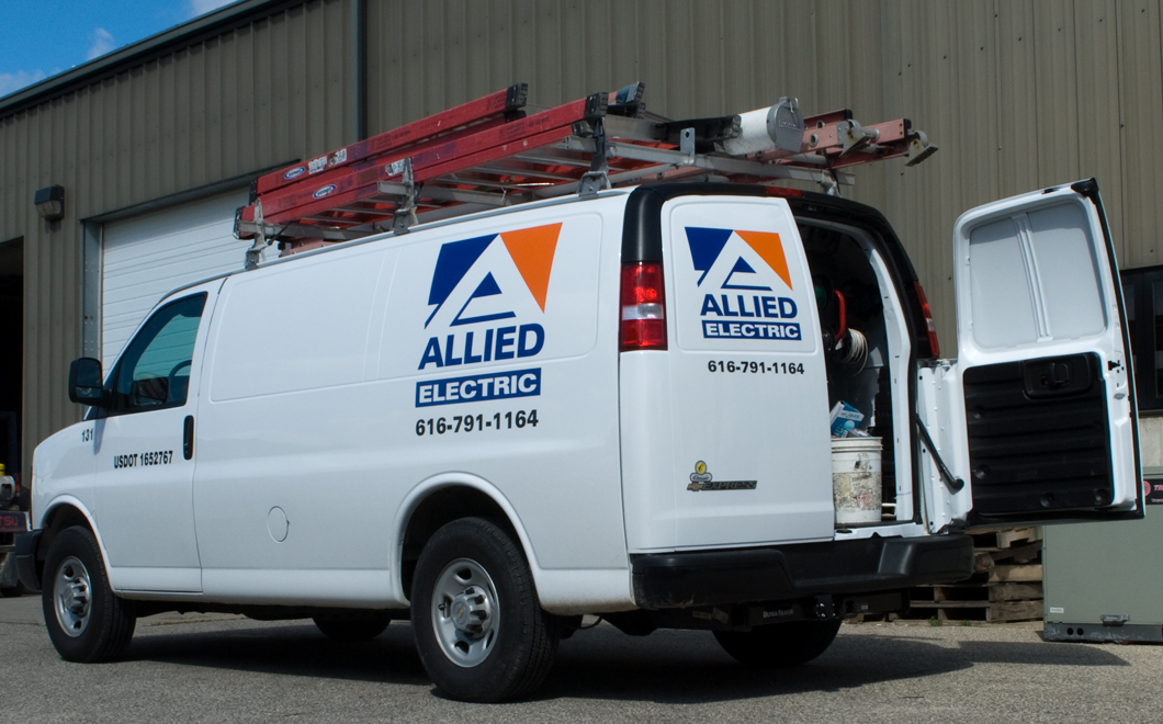 Allied Electric service van with equipment and company branding