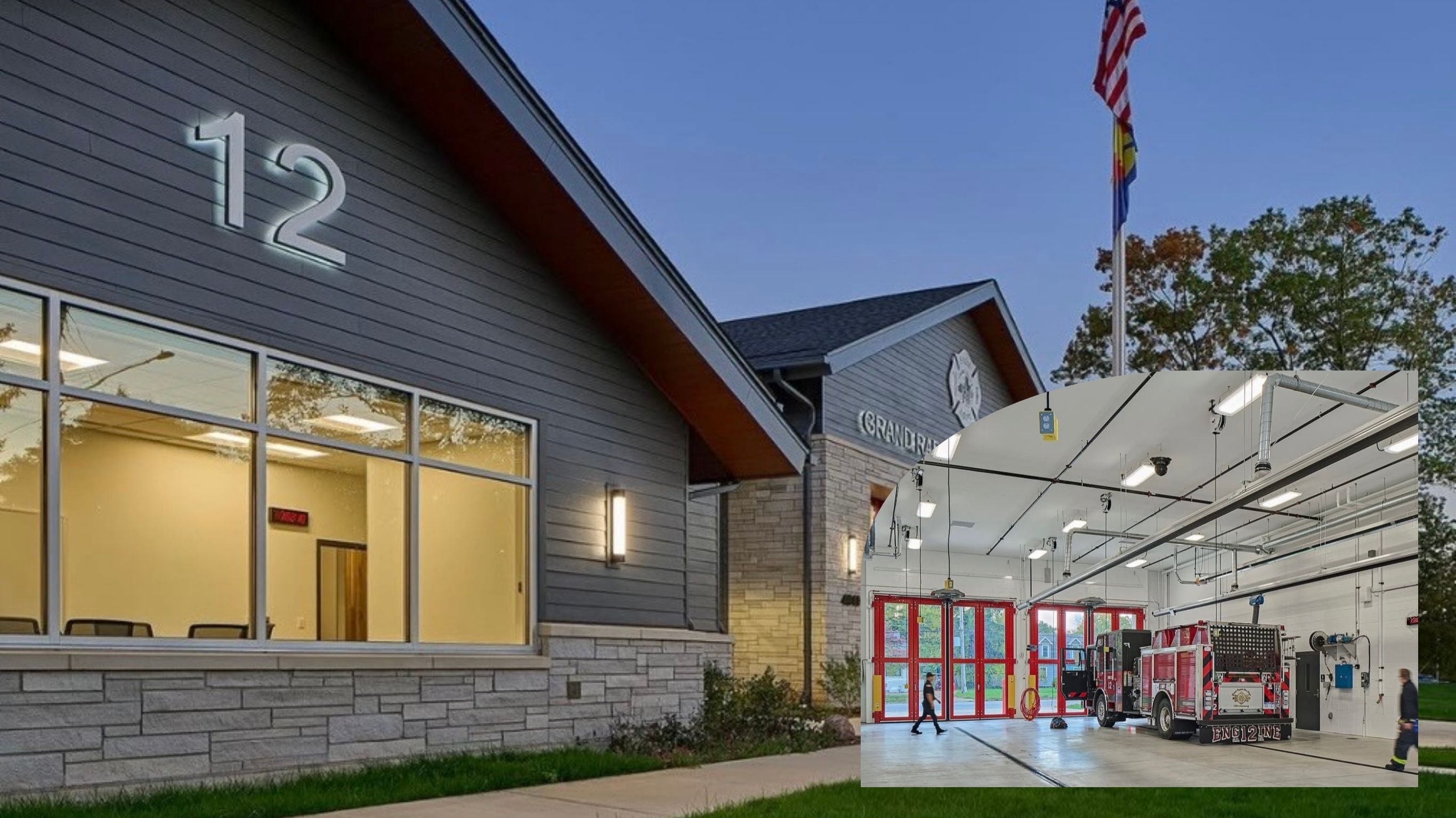 Kendall Fire Station exterior and apparatus bay